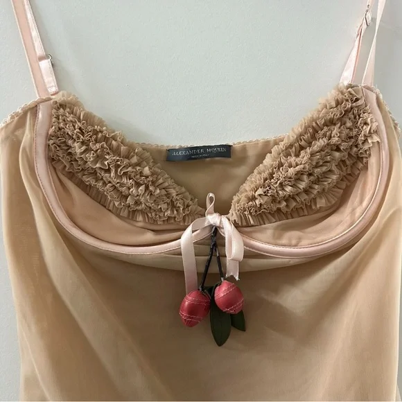 Vintage 2003 Alexander McQueen Irere Mesh Knit Leather Cherry Camisole - Picture 2 of 6